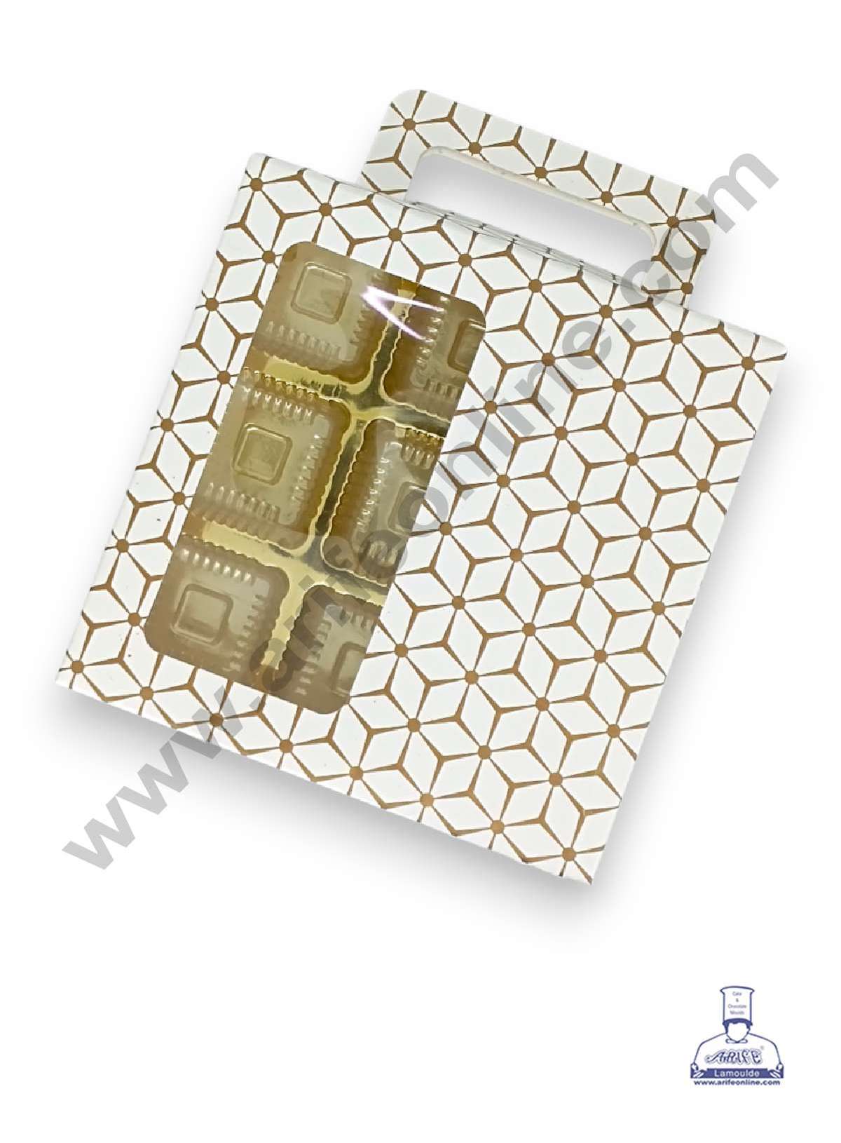 9 Cavity 3D Cube Print Chocolate Box with Cavity, Clear Window & Handle ( 10 Piece Pack ) - White (MOQ 12 PCK) (ARD)