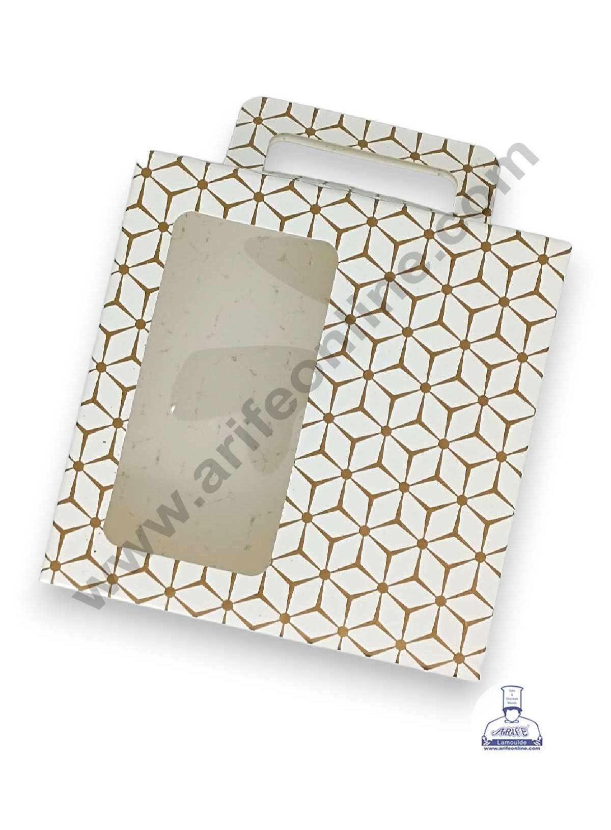 9 Cavity 3D Cube Print Chocolate Box with Cavity, Clear Window & Handle ( 10 Piece Pack ) - White (MOQ 12 PCK) (ARD)