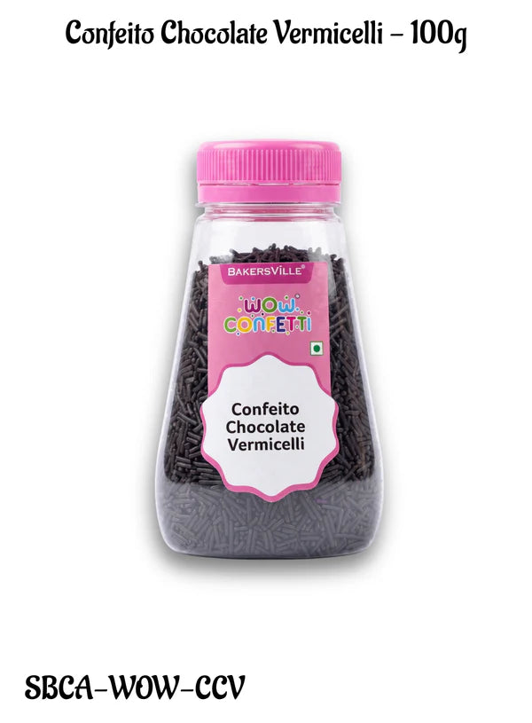 WOW Confetti Confeito Chocolate Vermicelli - 100g | Black Sprinkles for Cake Decoration and Topping (SBCA-WOW-CCV)  (MOQ 12 PCS)