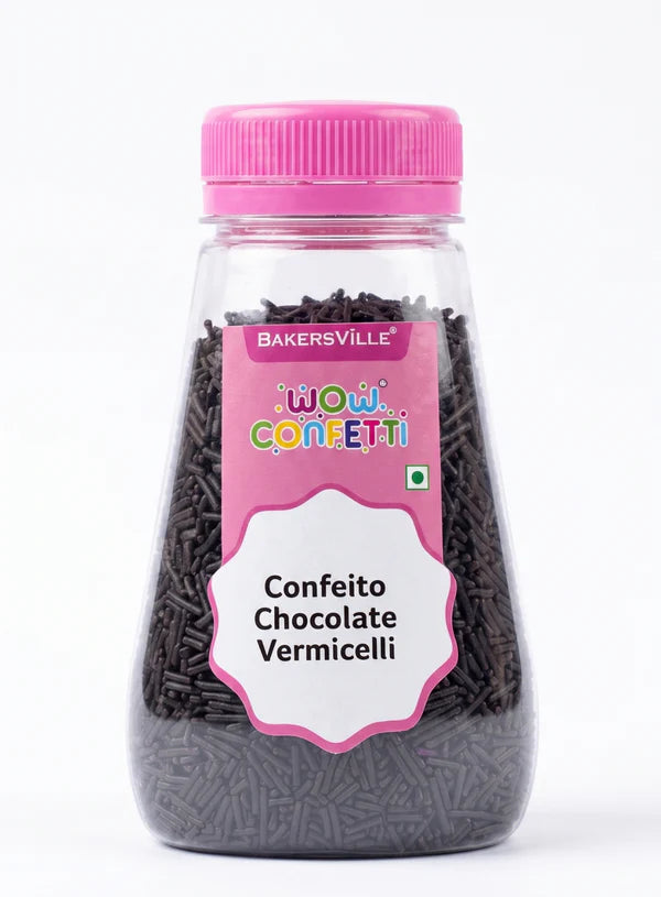 WOW Confetti Confeito Chocolate Vermicelli - 100g | Black Sprinkles for Cake Decoration and Topping (SBCA-WOW-CCV)  (MOQ 12 PCS)