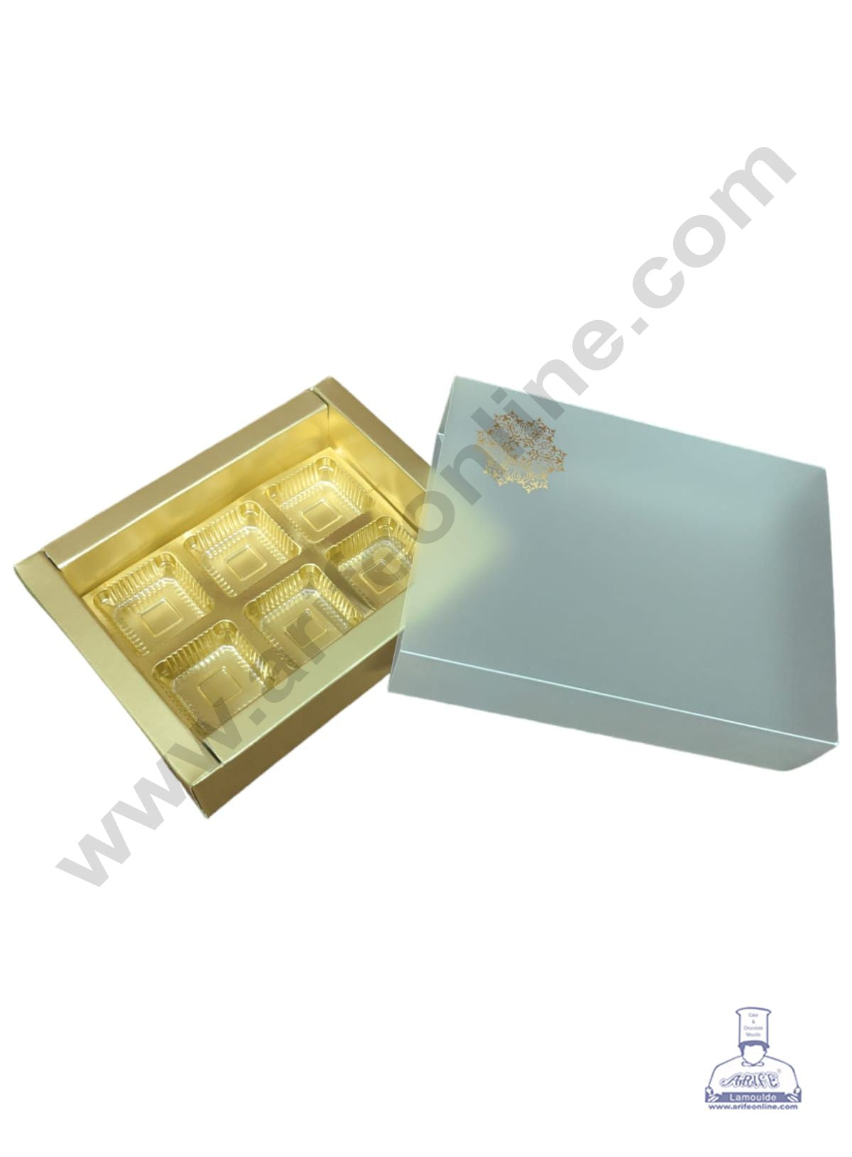 6 Cavity Chocolate Box with Sliding Cover & Cavity ( 10 Piece Pack ) - Gold (MOQ 12 PCS)