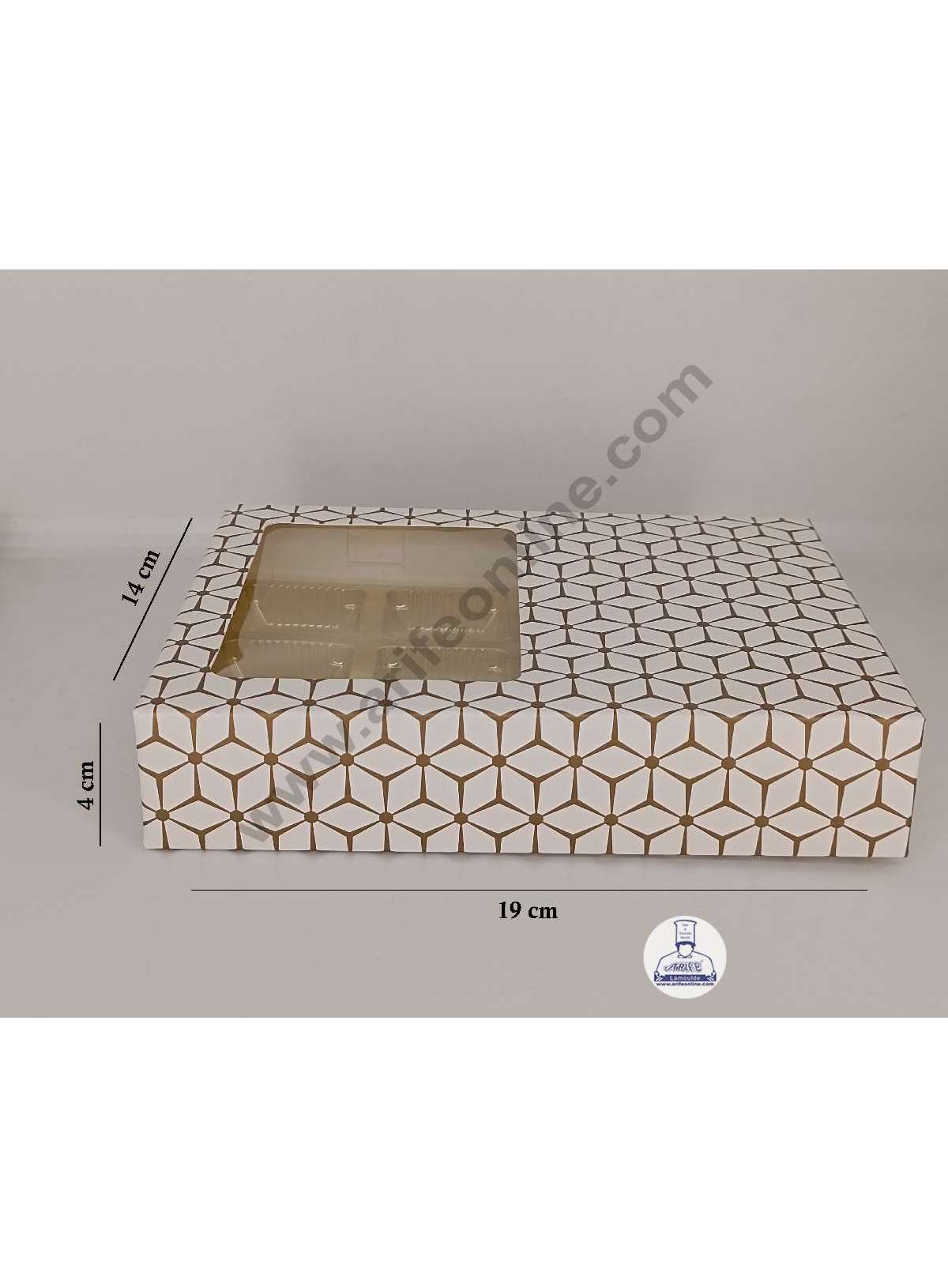 12 Cavity 3D Cube Print Chocolate Box with Cavity, Clear Window & Handle ( 10 Piece Pack ) - White (MOQ 12 PACK) (AED)