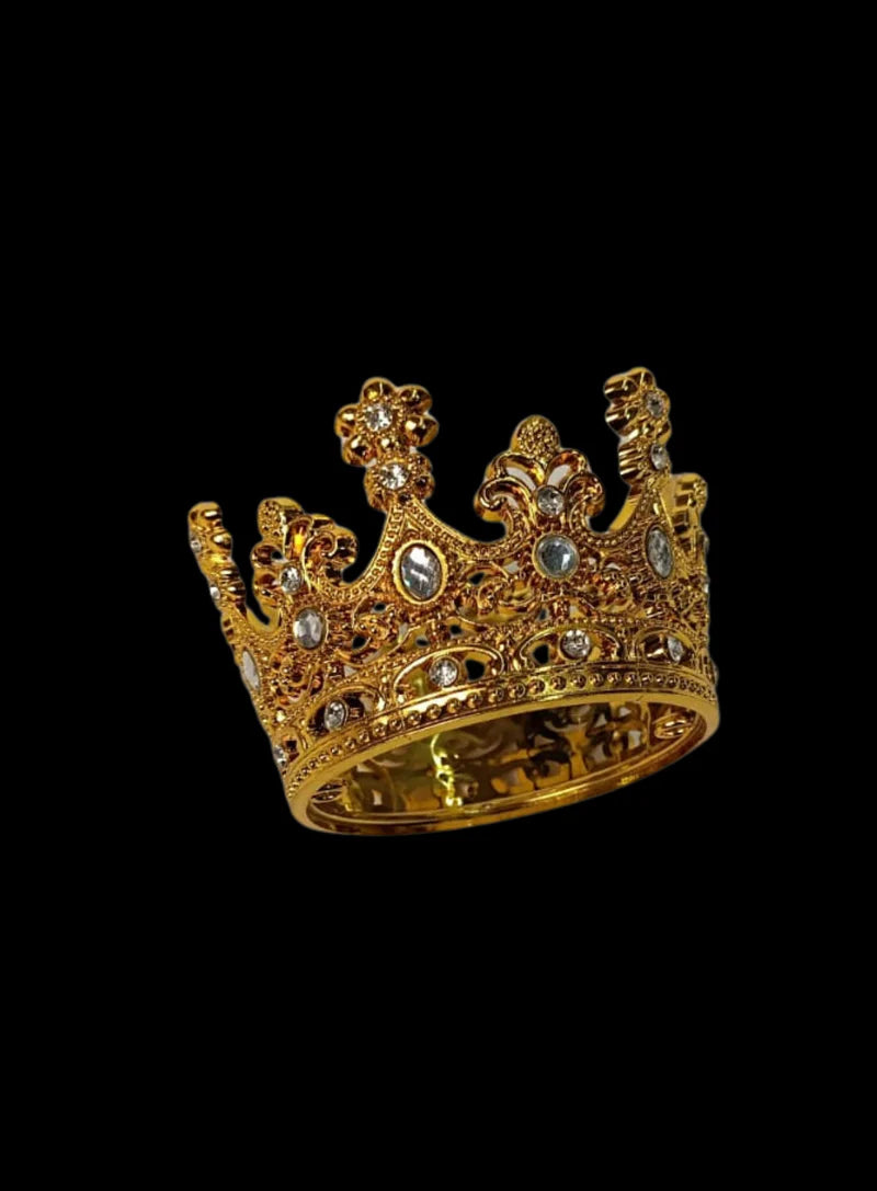 Golden Plastic Crown with White Crystals Cake Topper (SBMT-CR-ND-54-3-W) (MOQ 12 PCS) (OD)