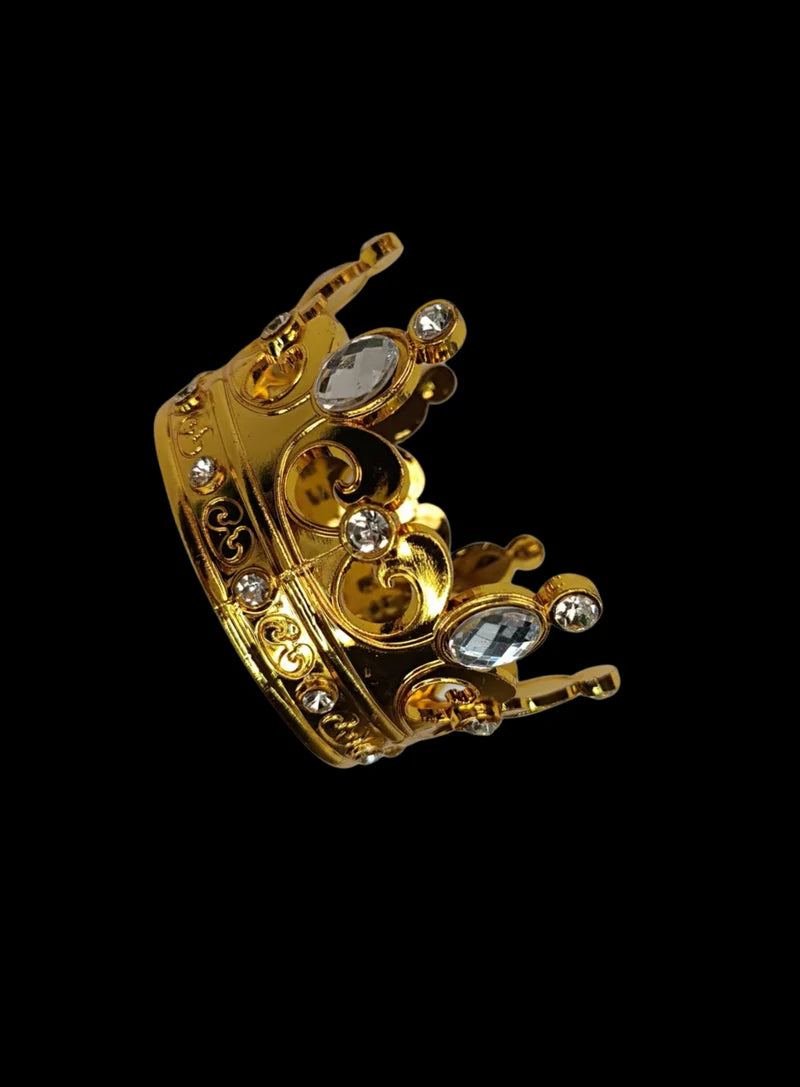Royal Gold Plastic Crown with White Jewels Cake Topper (SBMT-CR-ND-54-2-W) (MOQ 12 PCS)  (OD)