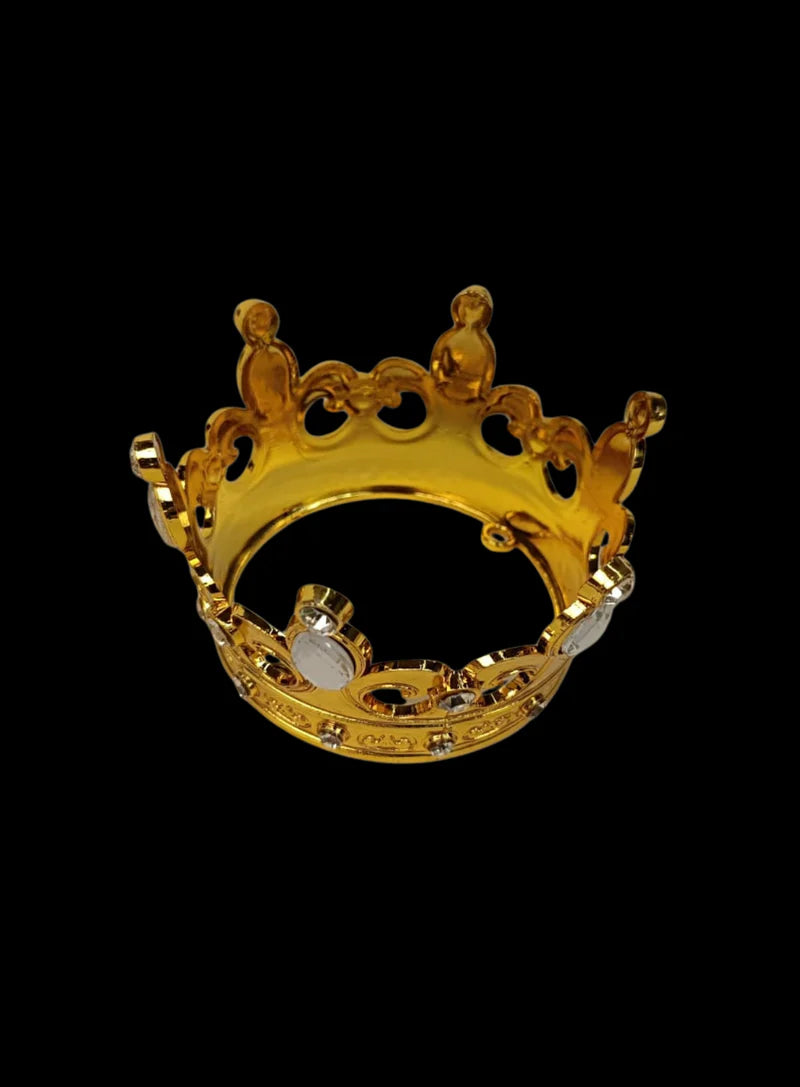 Royal Gold Plastic Crown with White Jewels Cake Topper (SBMT-CR-ND-54-2-W) (MOQ 12 PCS)  (OD)