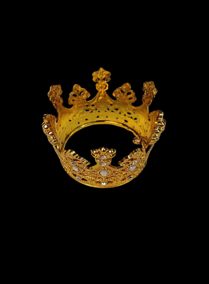 Golden Plastic Crown with White Crystals Cake Topper (SBMT-CR-ND-54-3-W) (MOQ 12 PCS) (OD)