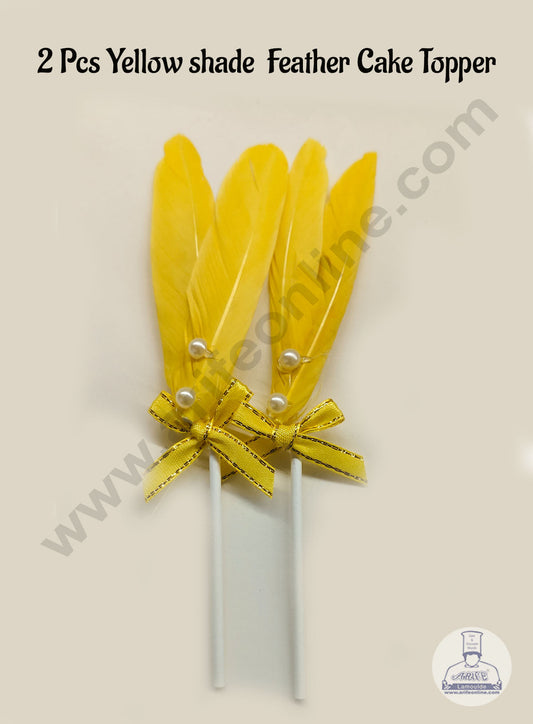 2 Pcs Yellow Shade Feather Topper For Cake Decoration (MOQ 12 PCS) (IE)