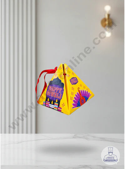 Yellow Pyramid Diwali Box Foldable With Ribbon - 10 Pcs Pack   (MOQ 12 PACK)