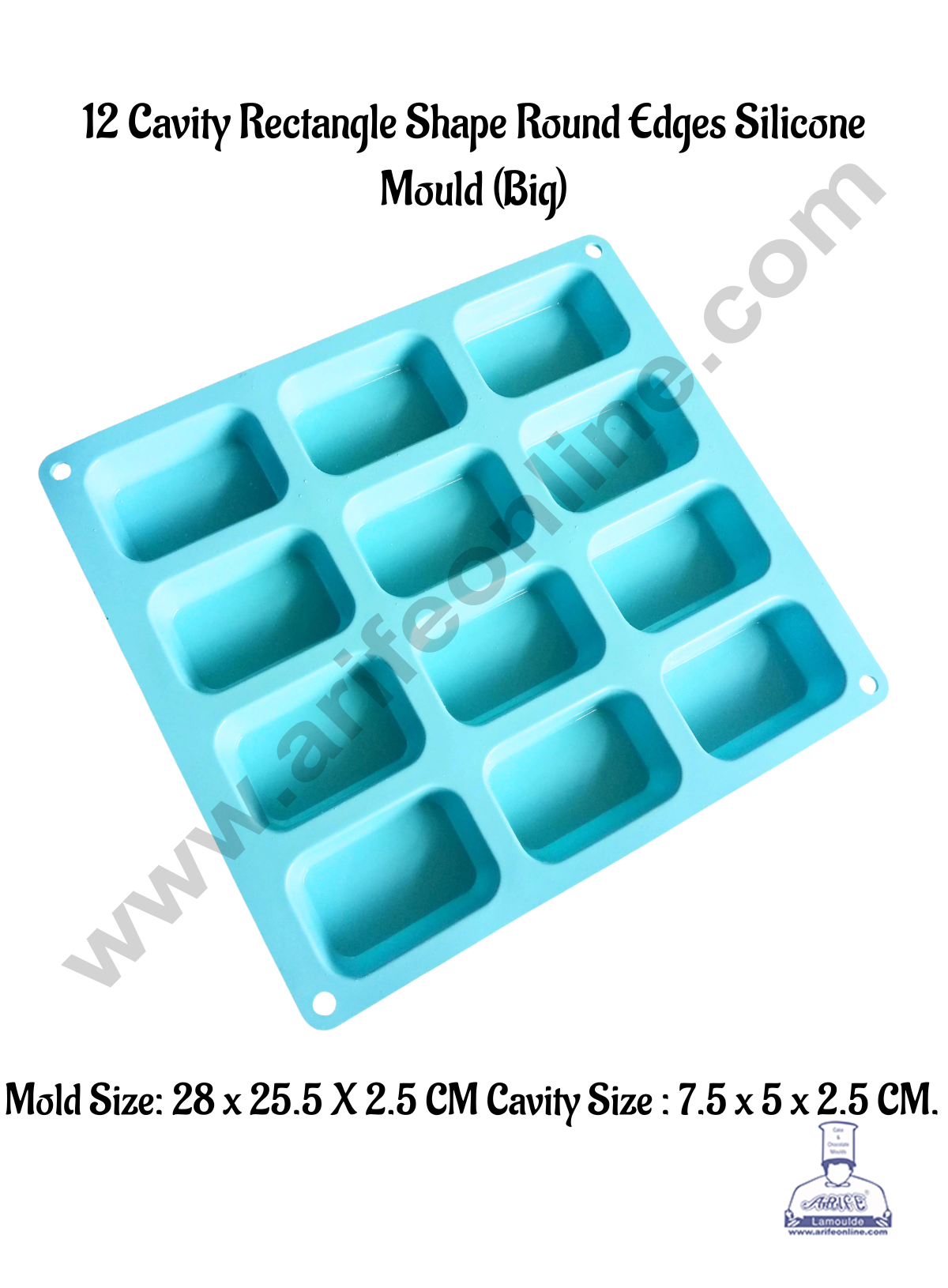 12 Cavity Rectangle Shape Round Edges Silicone moulds for Soaps, Chocolate Jelly Desserts (Big)(SBSM-LBM1361)  (MOQ 12 PCS) (MD)