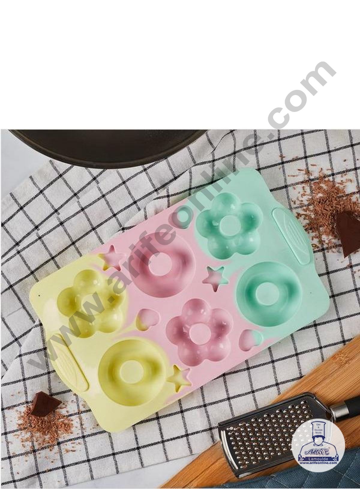 6 cavity Donut Flower Shape Dessert Cake Rainbow Silicone Mould (SBZU523-3) (MOQ 12 PCS)