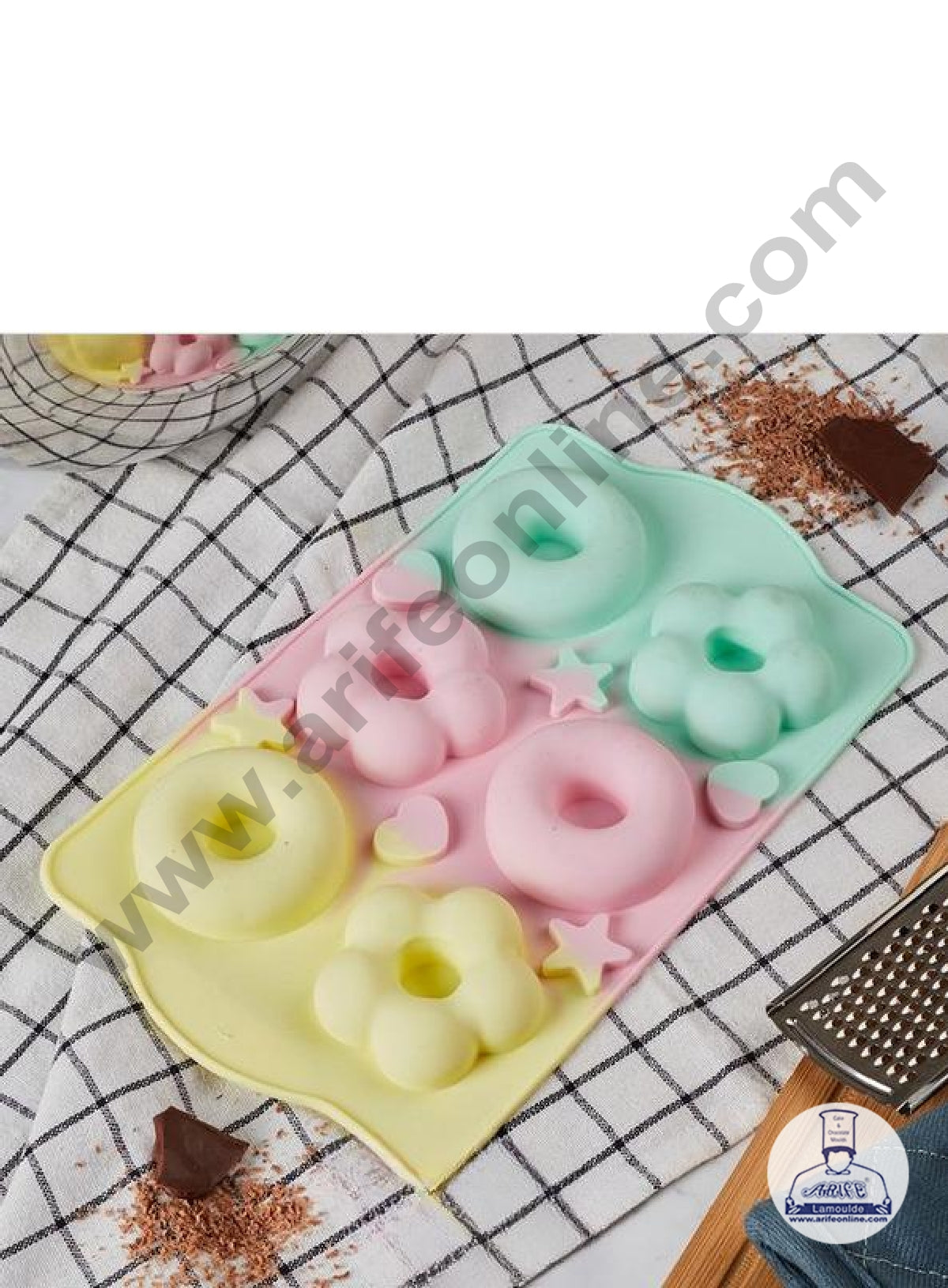 6 cavity Donut Flower Shape Dessert Cake Rainbow Silicone Mould (SBZU523-3) (MOQ 12 PCS)