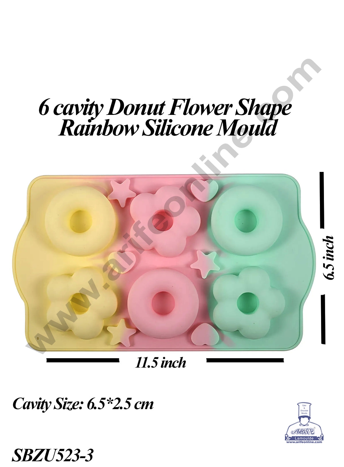 6 cavity Donut Flower Shape Dessert Cake Rainbow Silicone Mould (SBZU523-3) (MOQ 12 PCS)