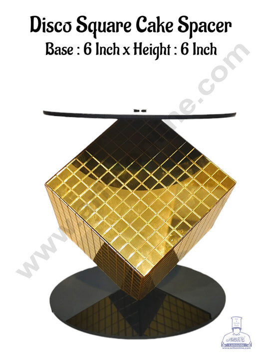 Golden Disco Square Cake Spacer For Cake and Cupcake Decoration - Base 6 inch X Height 6 inch  (MOQ 12 PCS)