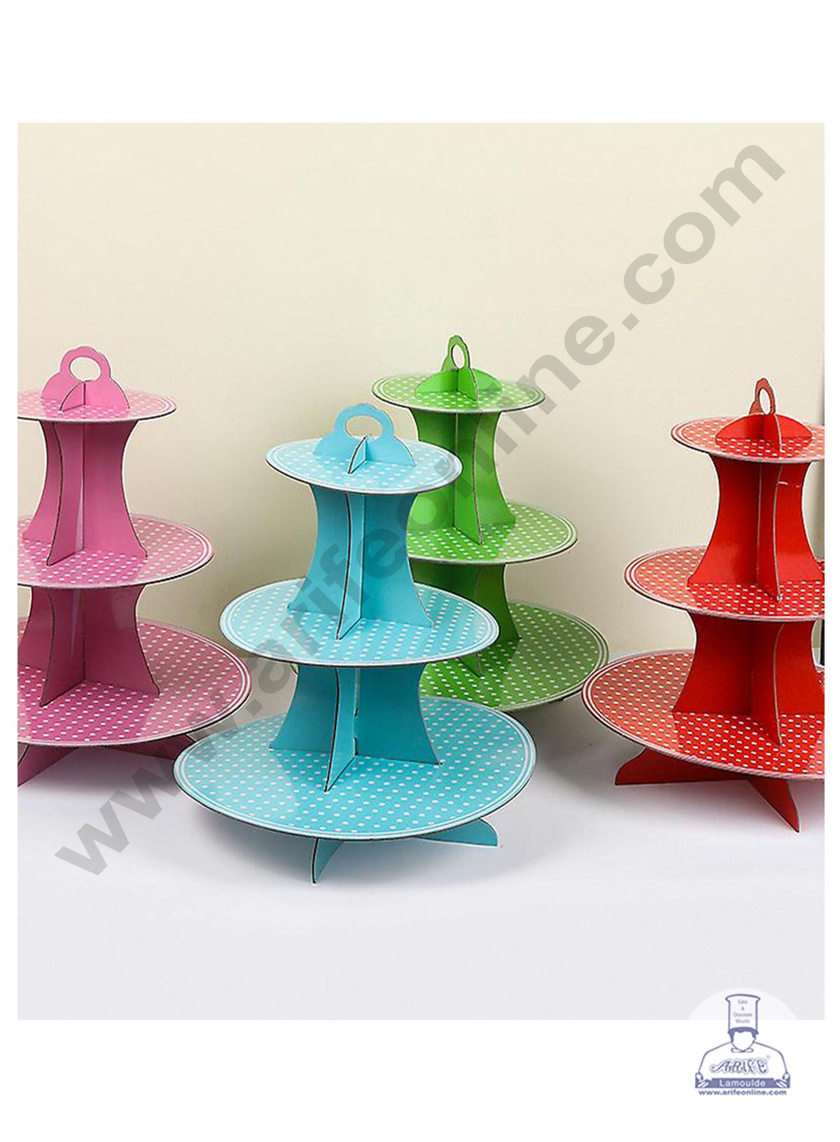 Cake Decor™ 3 Tier Small Polka Dots Printed Round Cardboard Cupcake Stand