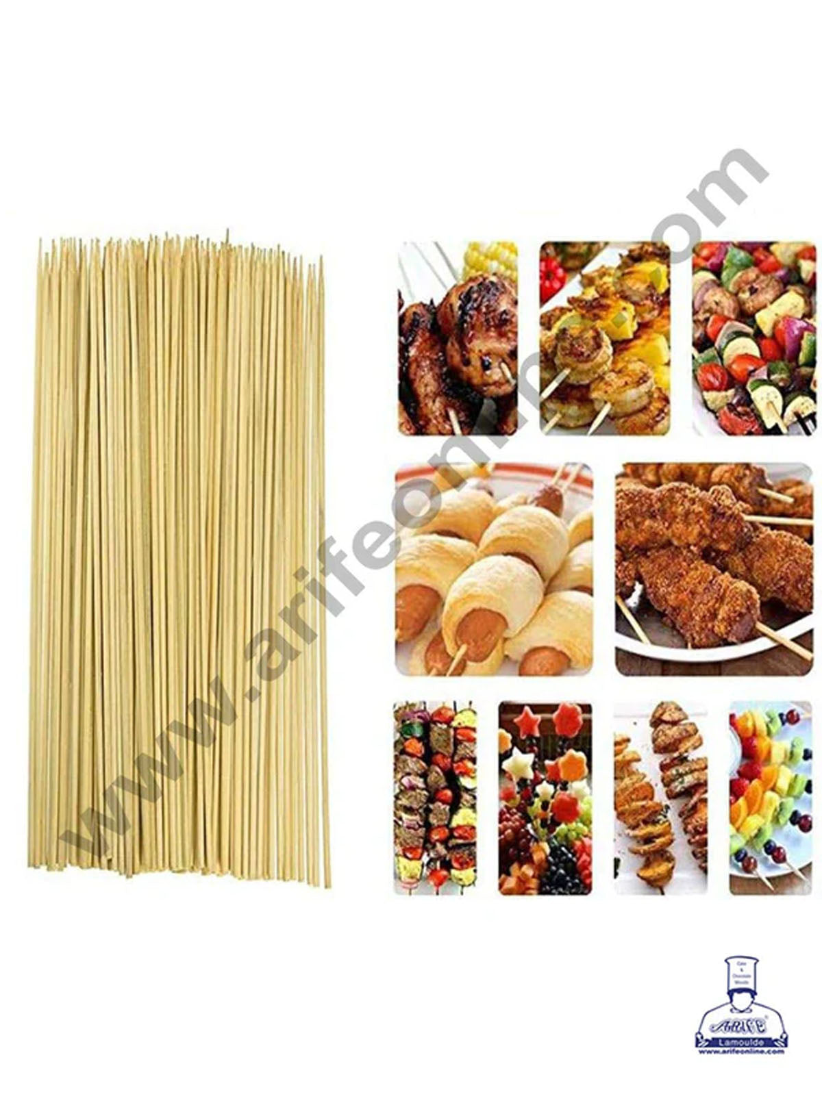 Natural Bamboo Wooden Skewer Satay Sticks /BBQ Sticks for Kebab Chicken Paneer Tikka Fruits Salad for Barbecue and Grilling (12 inches) (MOQ 12 PKT)