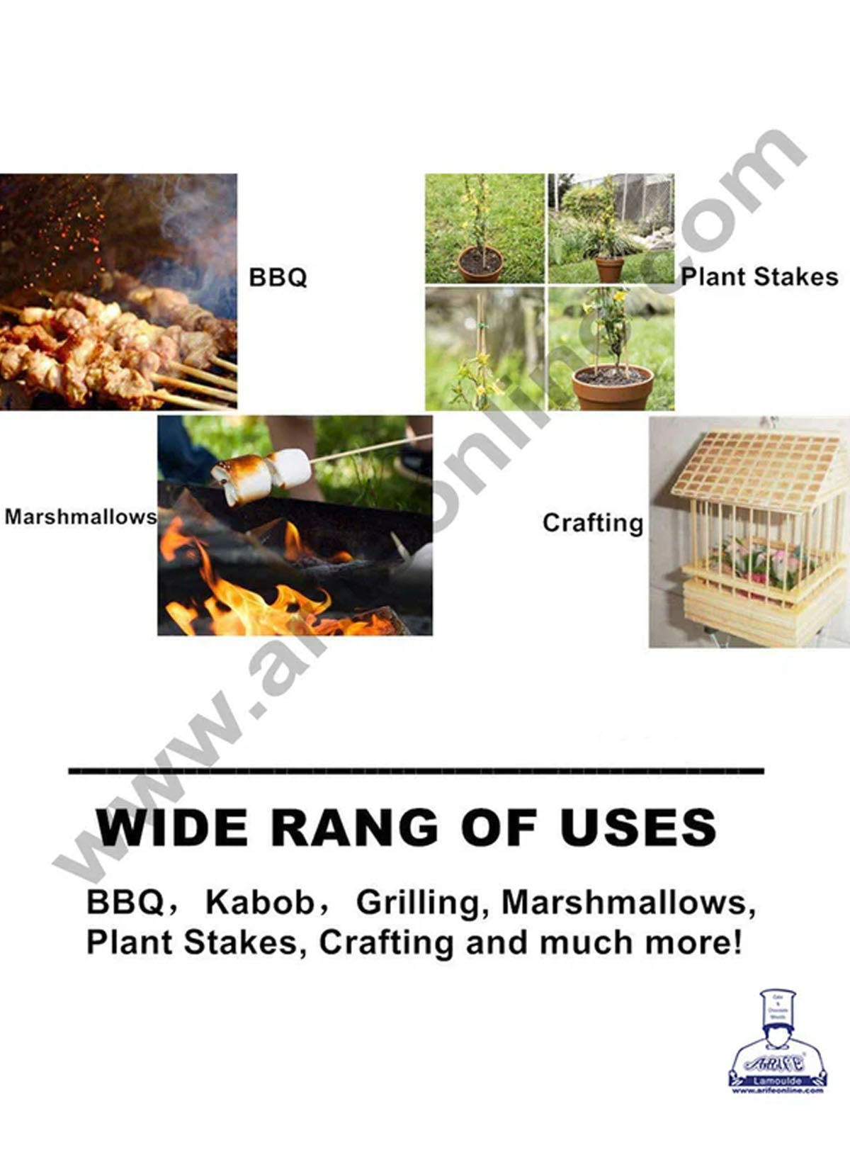 Natural Bamboo Wooden Skewer Satay Sticks /BBQ Sticks for Kebab Chicken Paneer Tikka Fruits Salad for Barbecue and Grilling (12 inches) (MOQ 12 PKT)