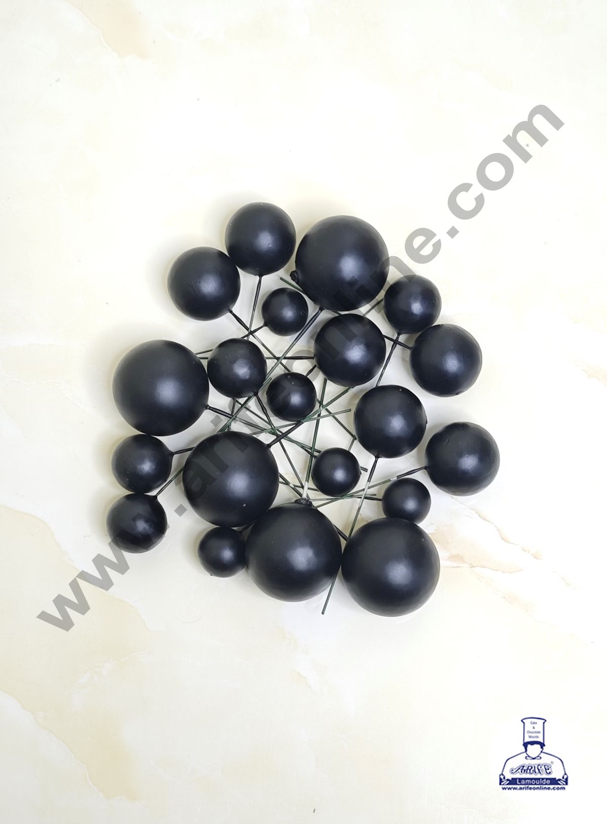 Matte Black Faux Ball Topper For Cake and Cupcake Decoration - 20 pcs Pack  (MOQ 300 PACKET 1 CRTN) (IM)
