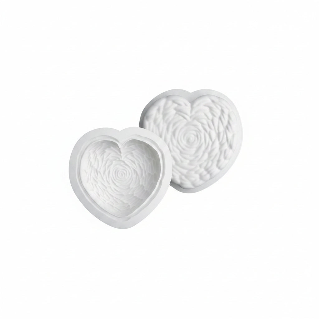 1 Big Rose Texture Heart Shape Silicone Mould Cake Mould Baking Moulds (MOQ 12 PCS) (AFD)