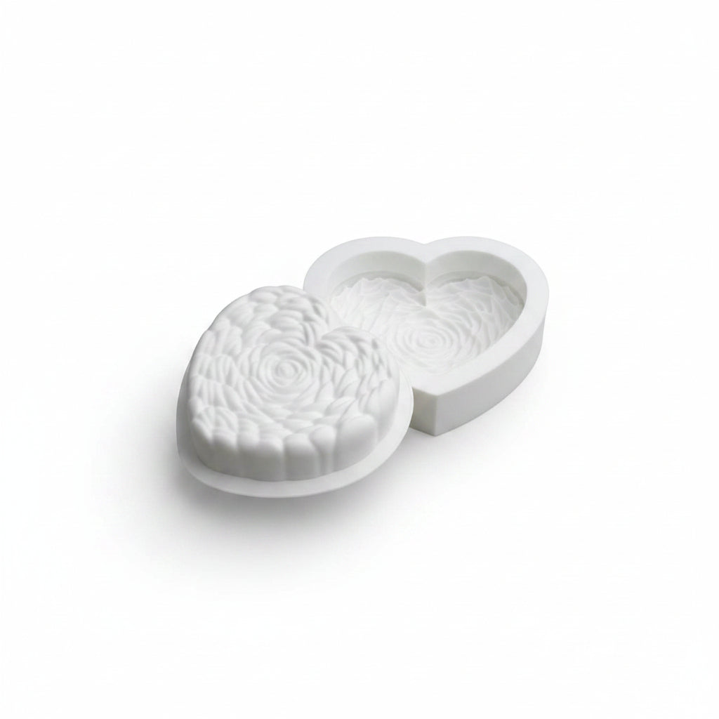 1 Big Rose Texture Heart Shape Silicone Mould Cake Mould Baking Moulds (MOQ 12 PCS) (AFD)