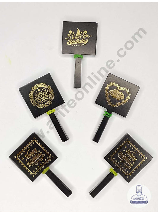 50 pcs Black Color Square Shape Birthday Tag with Foiling Paper Topper For Cake And Cupcake (MOQ 12 PCS)