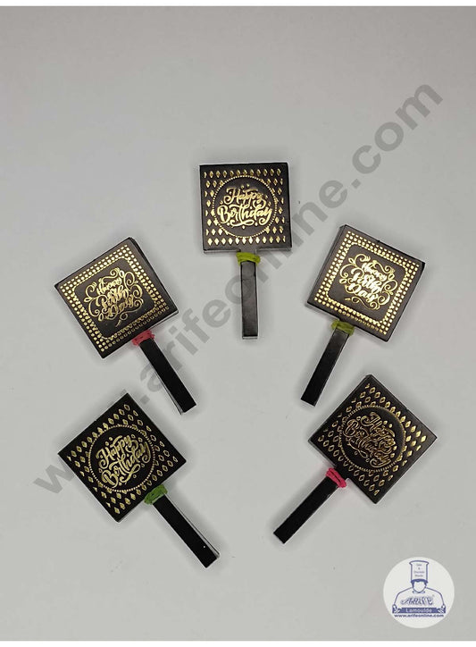 50 pcs Black Color Square Shape Birthday Tag with Foiling Paper Topper For Cake And Cupcake (MOQ 12 PCS)