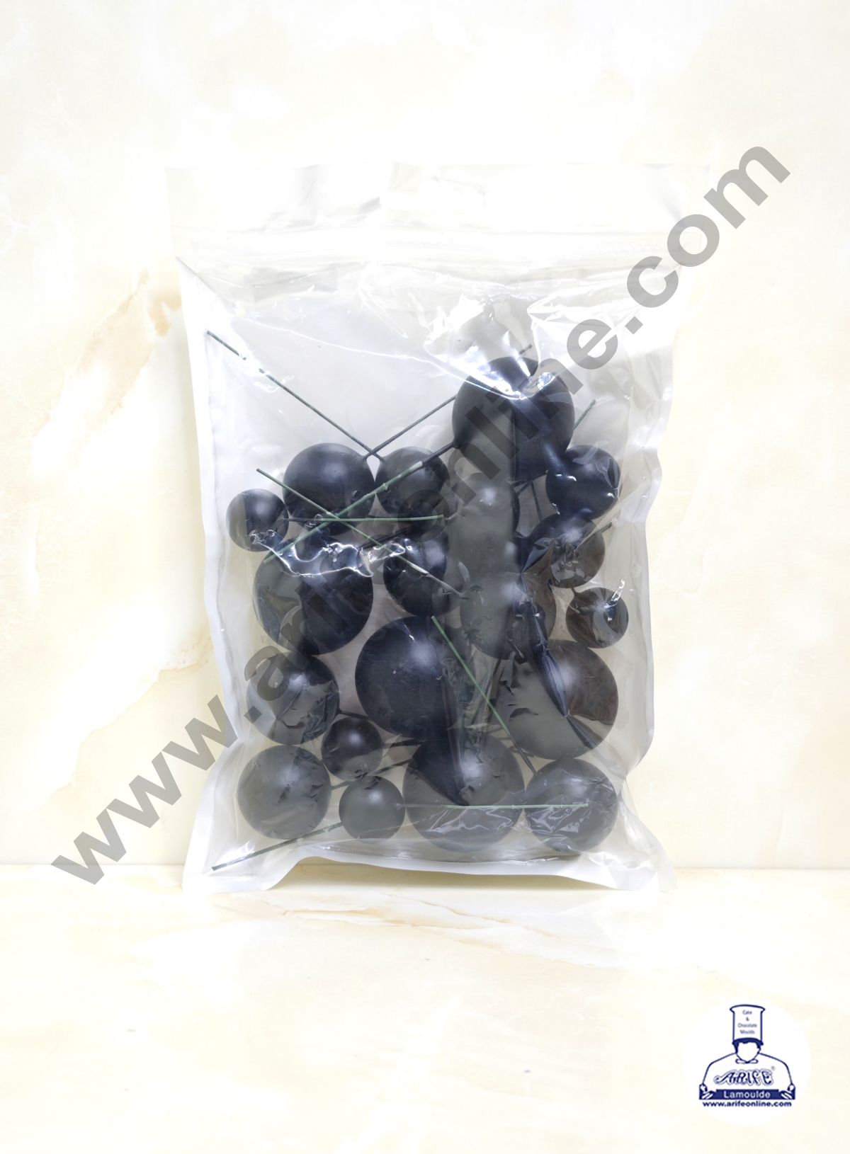 Matte Black Faux Ball Topper For Cake and Cupcake Decoration - 20 pcs Pack  (MOQ 300 PACKET 1 CRTN) (IM)