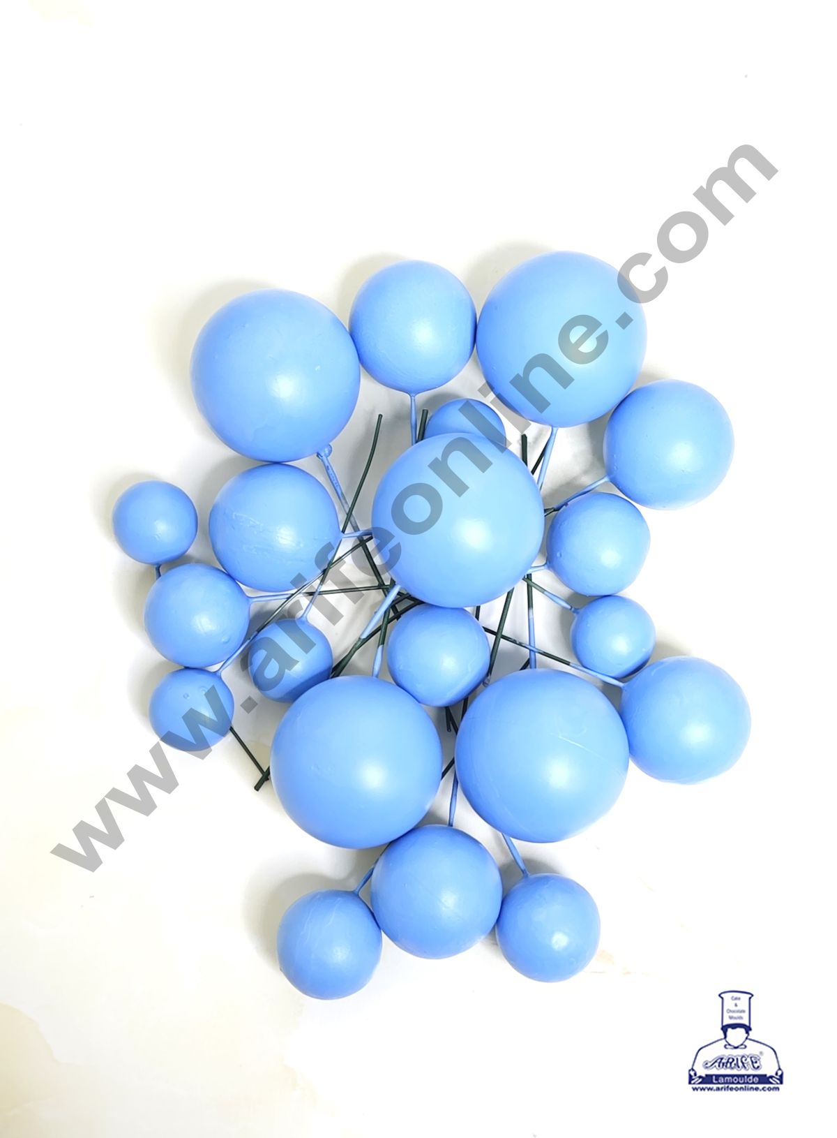 Matte Pastel Blue Faux Ball Topper For Cake and Cupcake Decoration - 20 pcs Pack (MOQ 300 PACKET 1 CRTN) (IM)