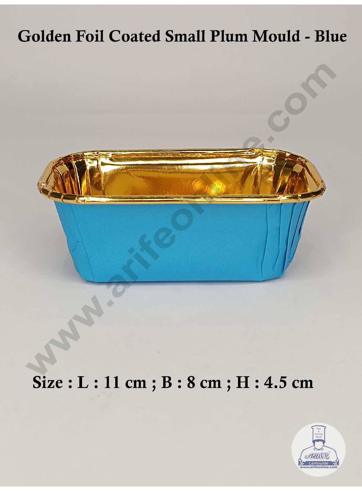 Small Golden Foil Coated Blue Paper Bake and Serve Plum Cake Mold (MOQ 100 PCS)
