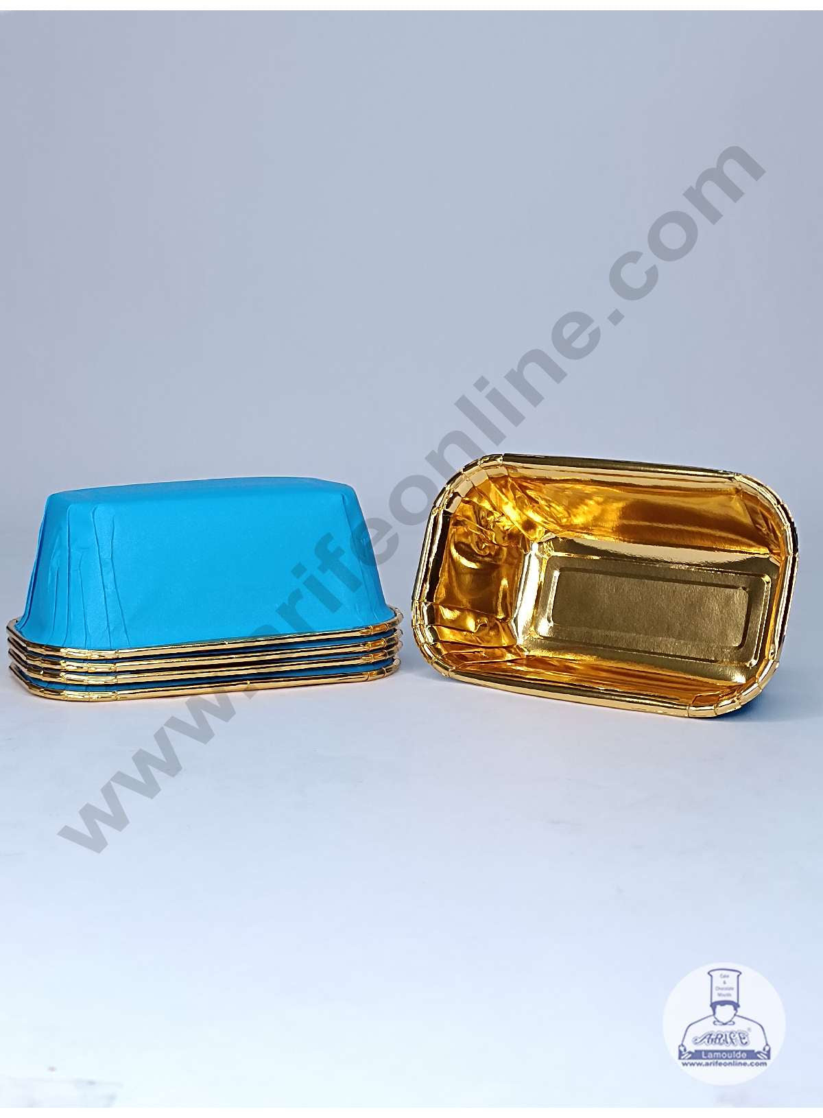 Small Golden Foil Coated Blue Paper Bake and Serve Plum Cake Mold (MOQ 100 PCS)