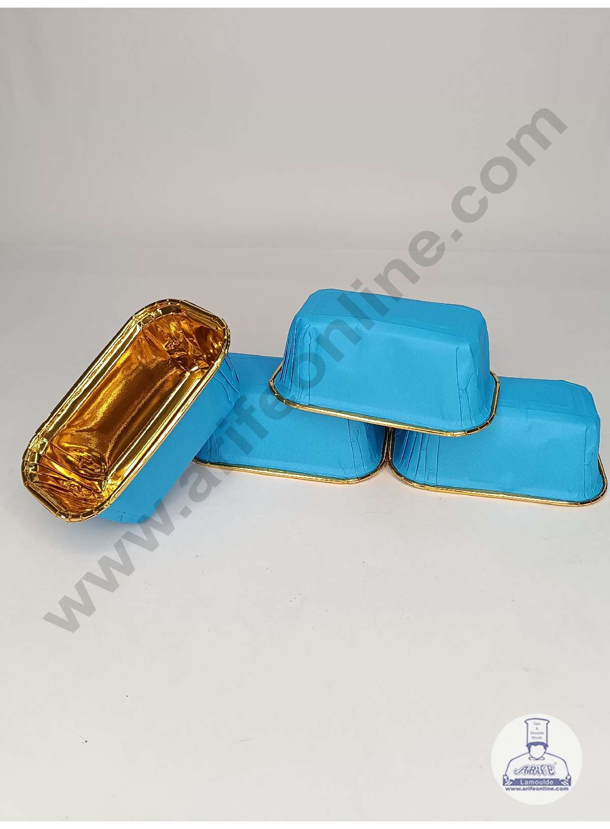 Small Golden Foil Coated Blue Paper Bake and Serve Plum Cake Mold (MOQ 100 PCS)