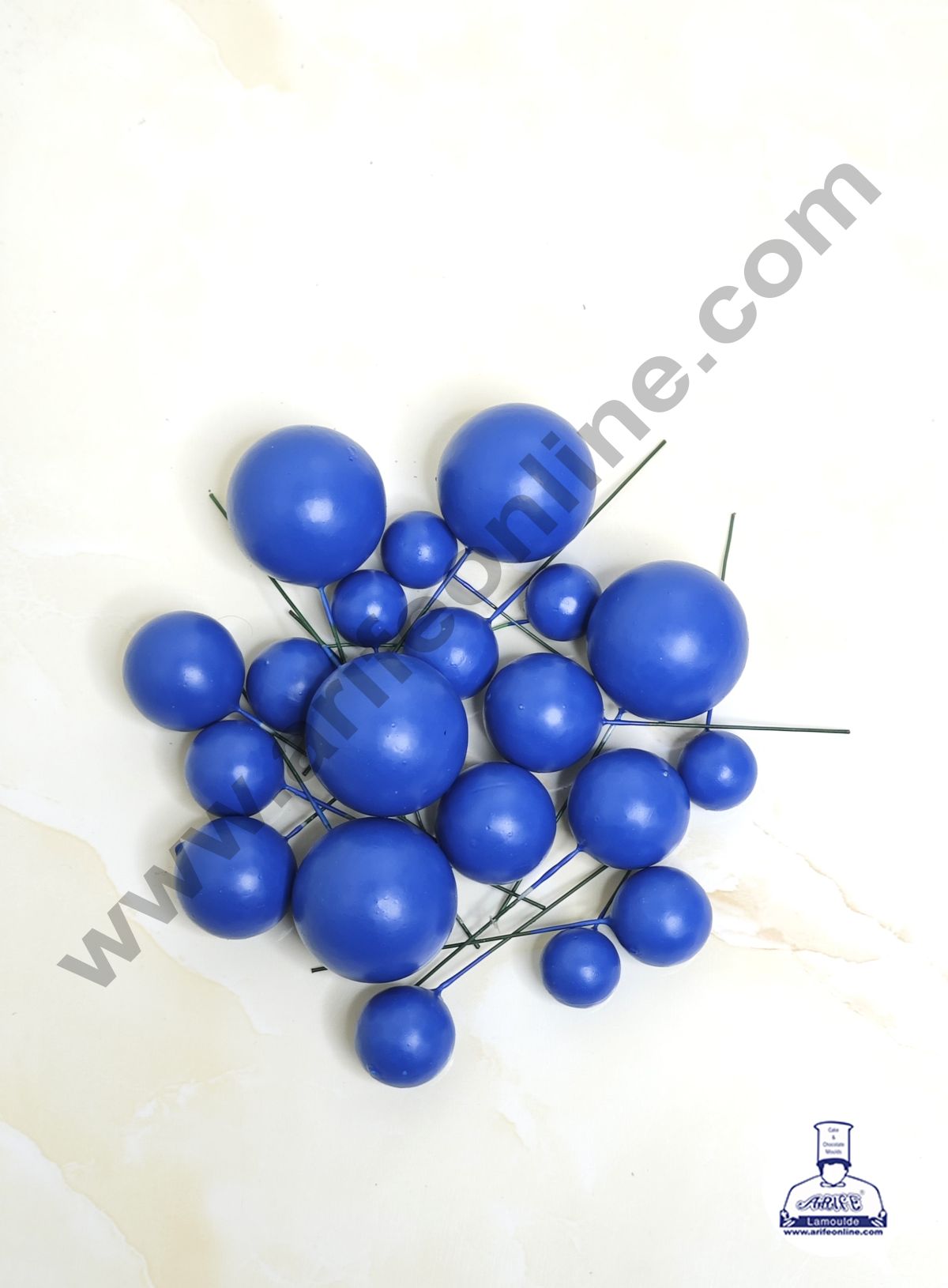 Matte Navy Blue Faux Ball Topper For Cake and Cupcake Decoration - 20 pcs Pack (MOQ 300 PACKET 1 CRTN) (IM)