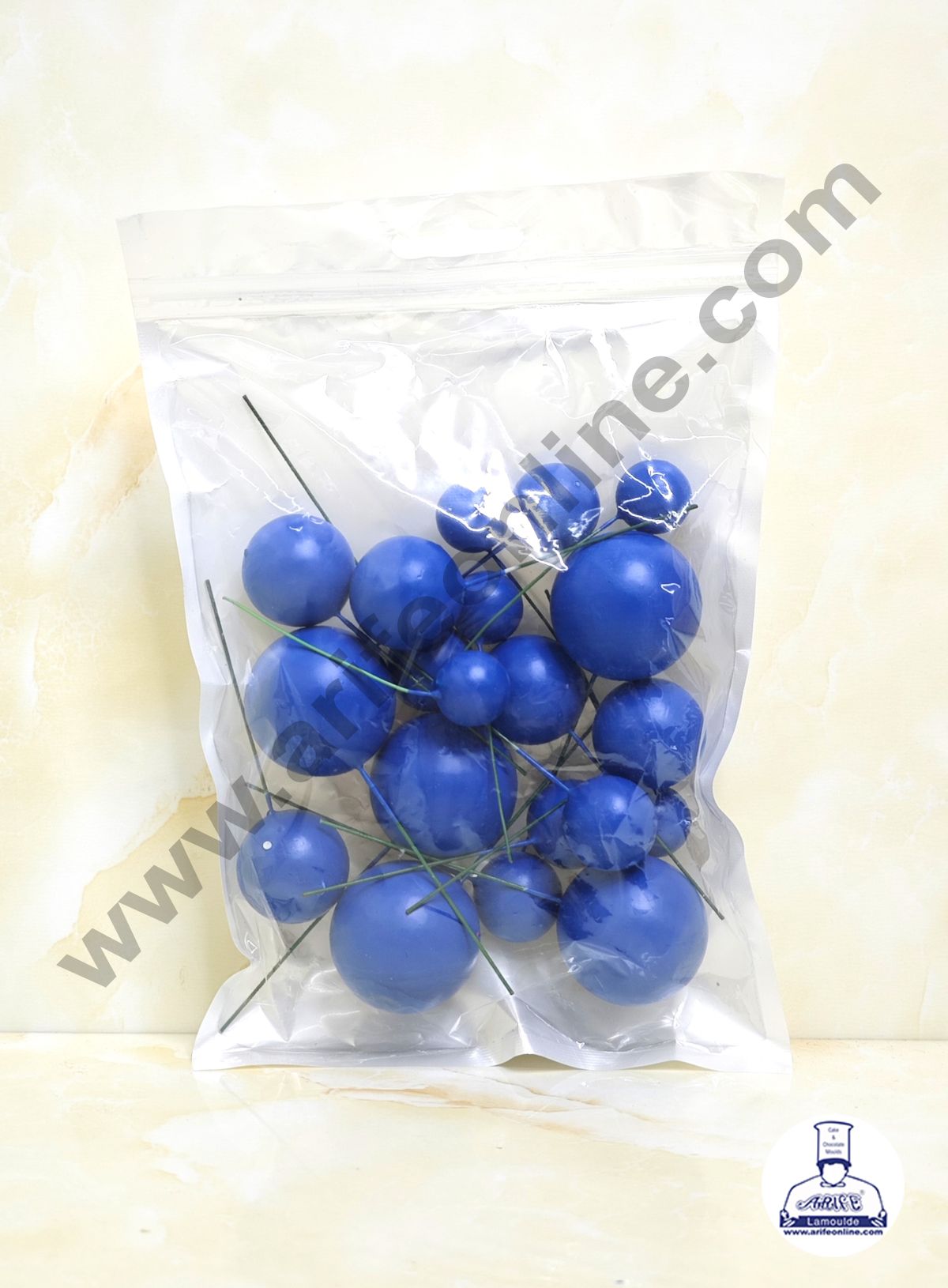 Matte Navy Blue Faux Ball Topper For Cake and Cupcake Decoration - 20 pcs Pack (MOQ 300 PACKET 1 CRTN) (IM)