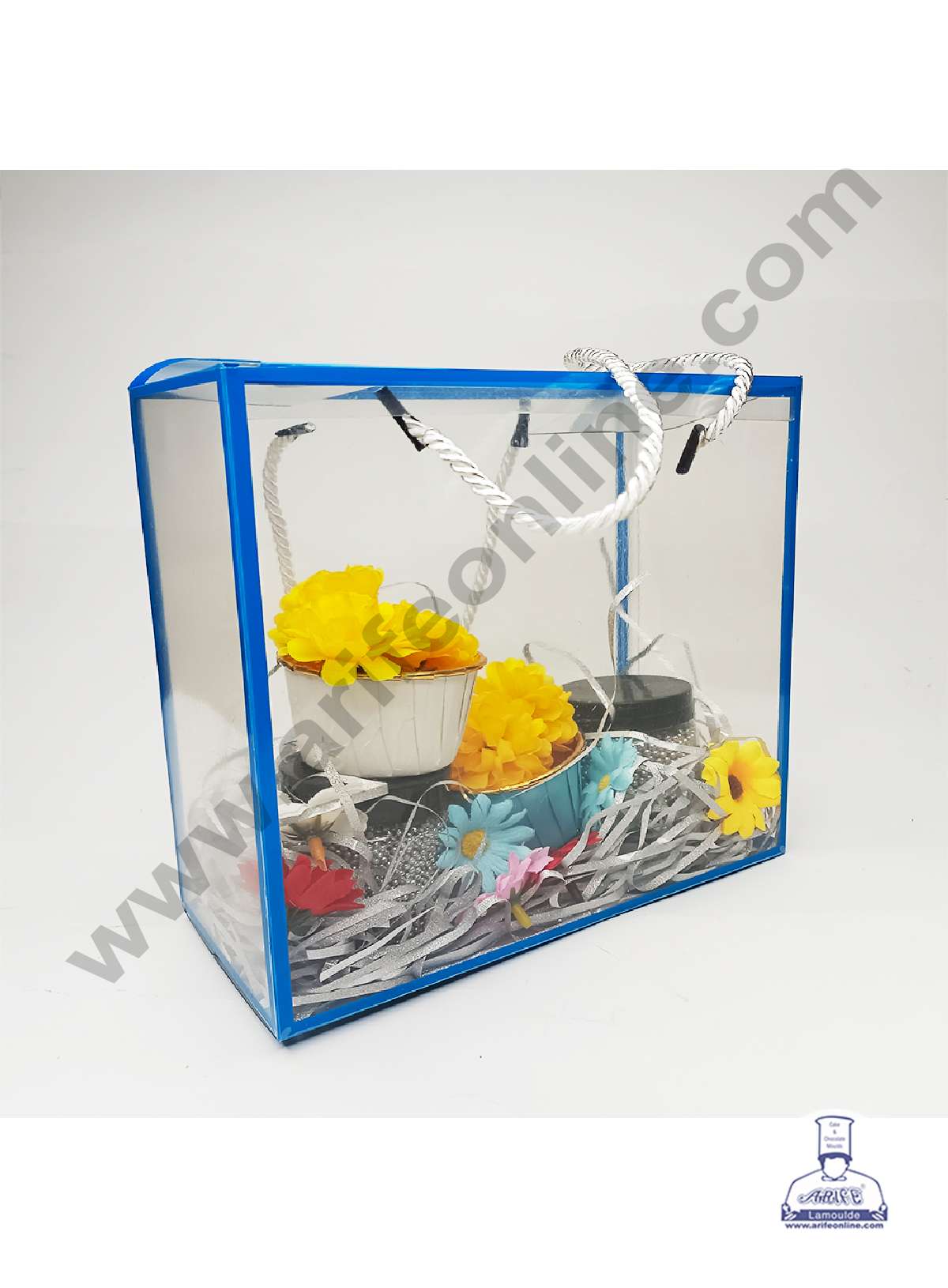 Small Clear PVC Hamper Bag with Blue Border | Gift Box | Gift Bag with Handle (MOQ 100 PCS)