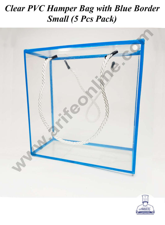 Small Clear PVC Hamper Bag with Blue Border | Gift Box | Gift Bag with Handle (MOQ 100 PCS)