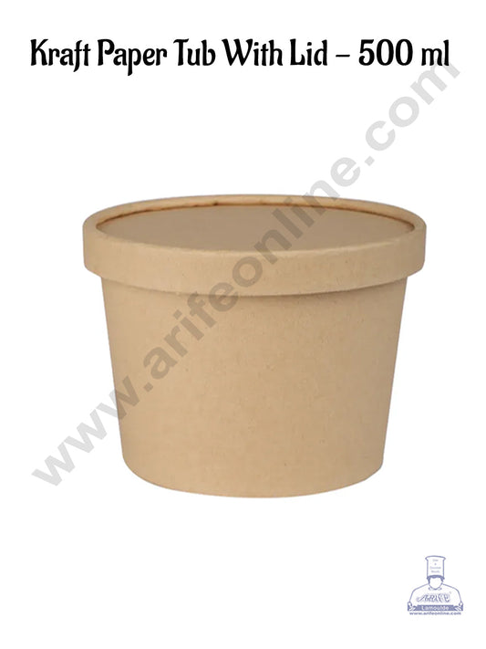 500ml Brown Kraft Paper Tub With Lid (MOQ 100 PCS)