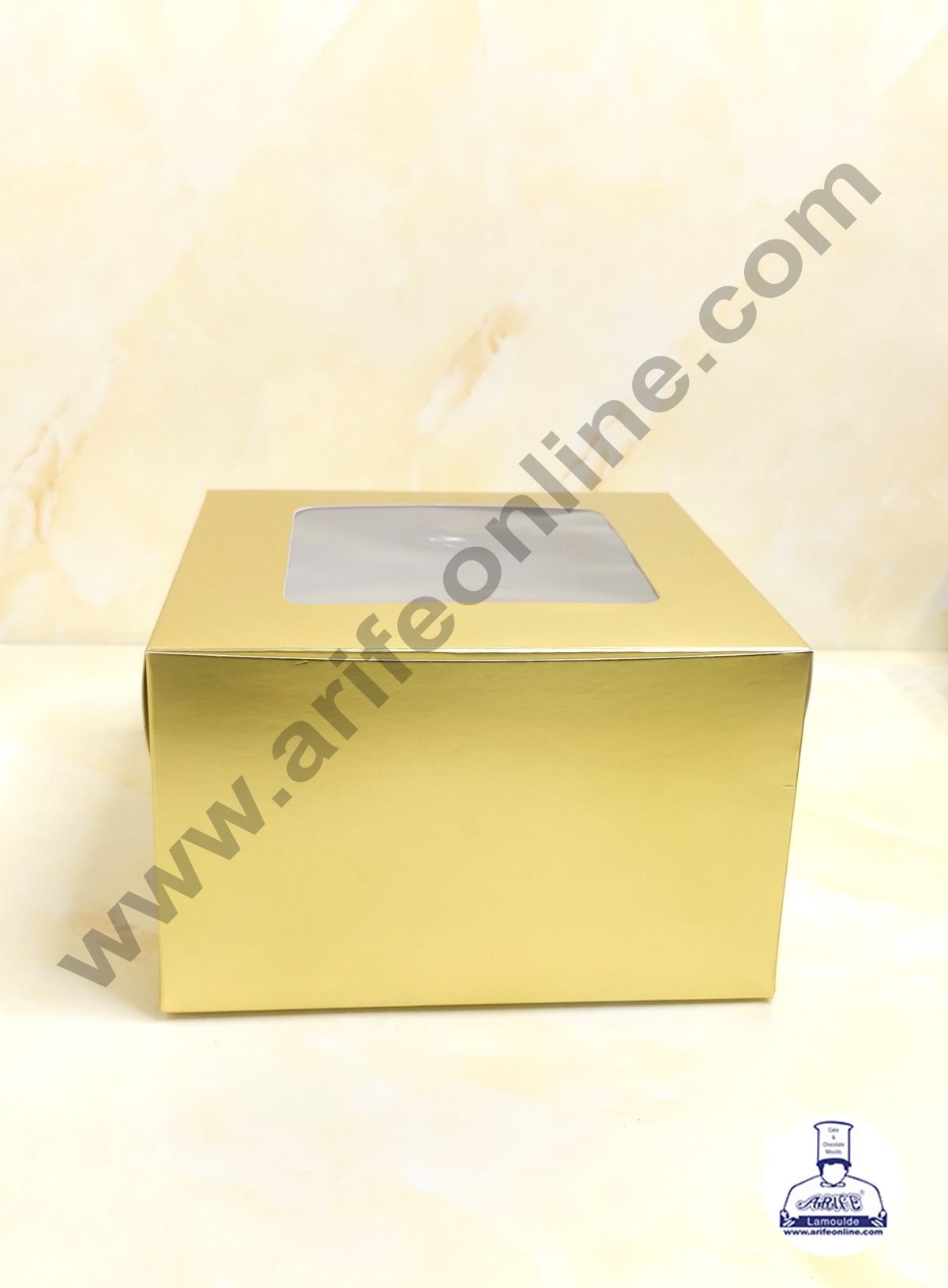 Golden Cake Box Packaging with Clear Display Window 8x8x5 Inch (Pack of 5pcs) (MOQ 20 PACK)