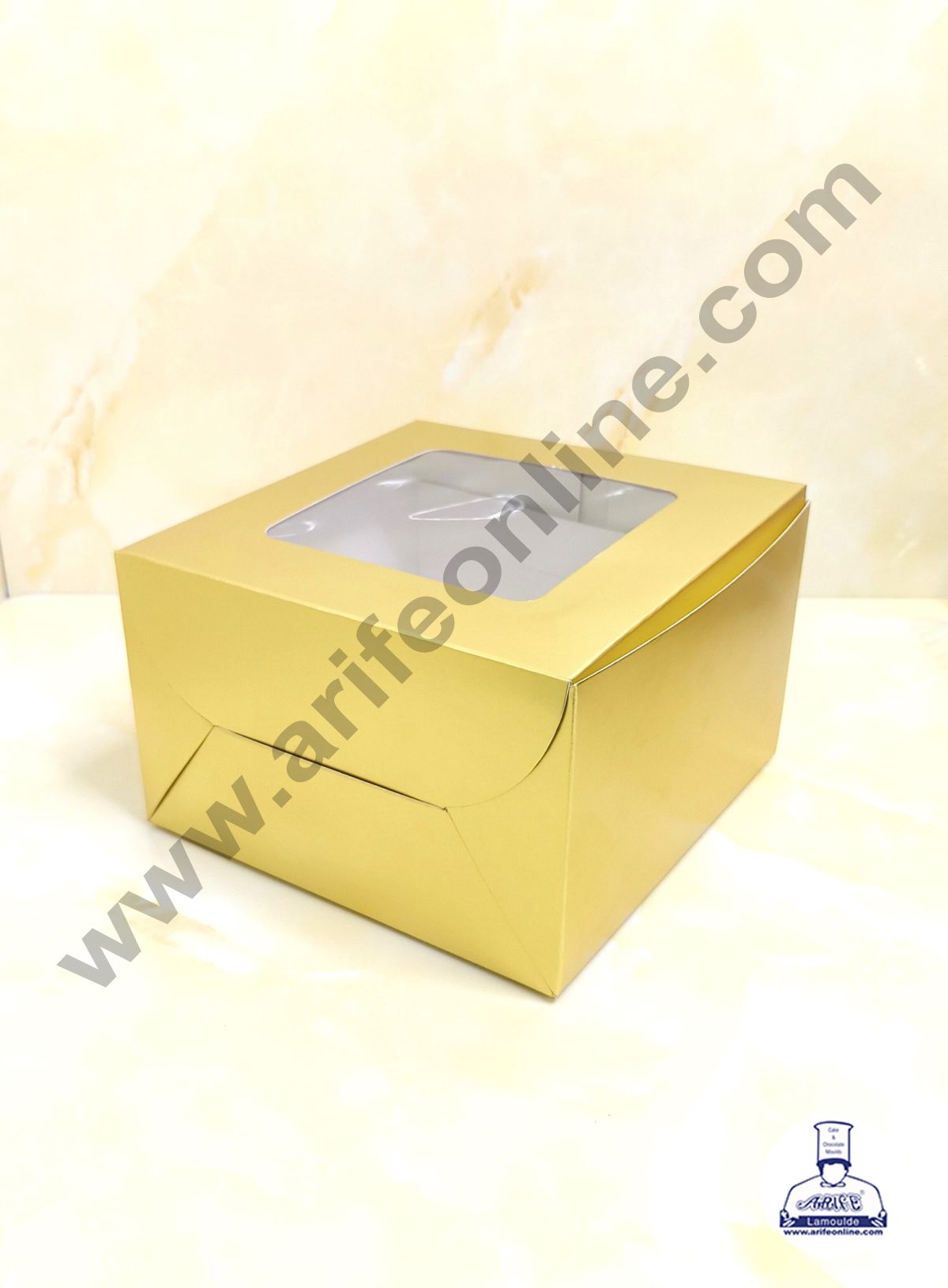 Golden Cake Box Packaging with Clear Display Window 8x8x5 Inch (Pack of 5pcs) (MOQ 20 PACK)