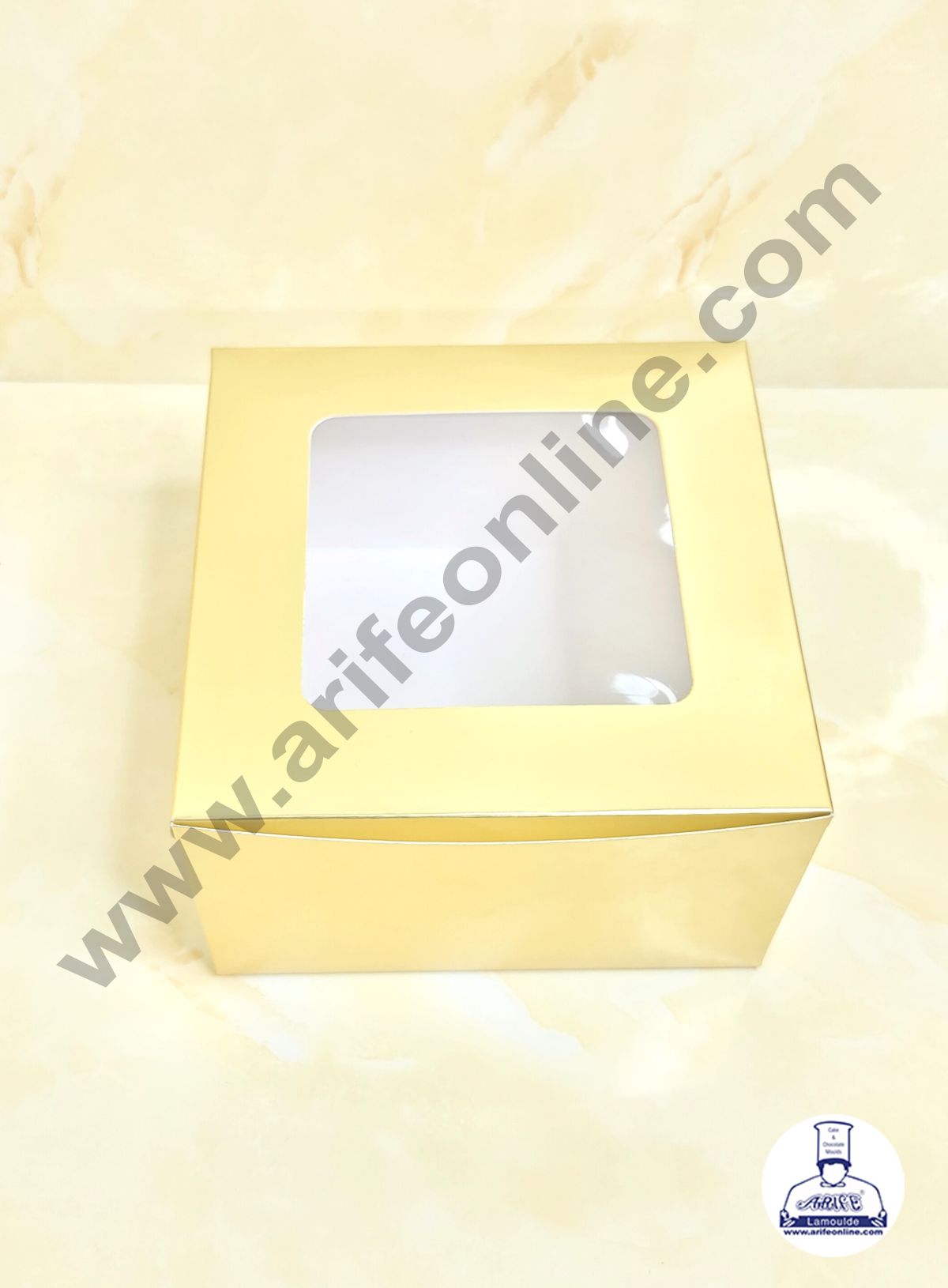 Golden Cake Box Packaging with Clear Display Window 8x8x5 Inch (Pack of 5pcs) (MOQ 20 PACK)