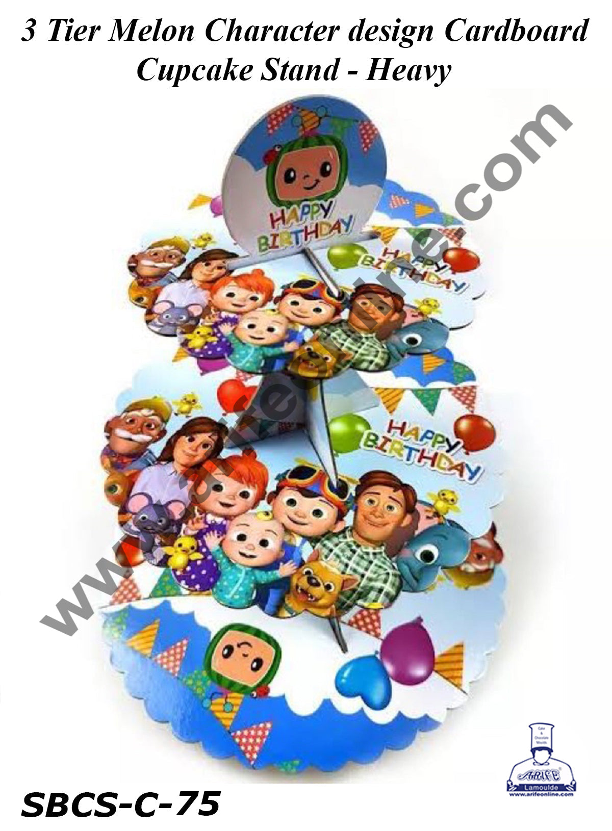 3 Tier Melon Character design Cardboard Cupcake Stand - Heavy (MOQ 12 PCS)