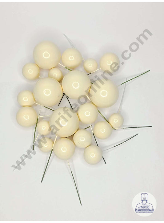 Cream Color Faux Balls Topper For Cake and Cupcake Decoration - 20 pcs Pack ( SB-Cream-20 )   (MOQ 300 PACKET 1 CRTN) (IM)