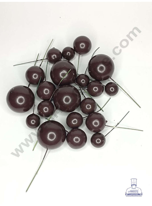 Dark Coffee Brown Color Faux Balls Topper For Cake and Cupcake Decoration - 20 pcs Pack ( SB-DCBrown-20 ) (MOQ 300 PACKET 1 CRTN) (IM)