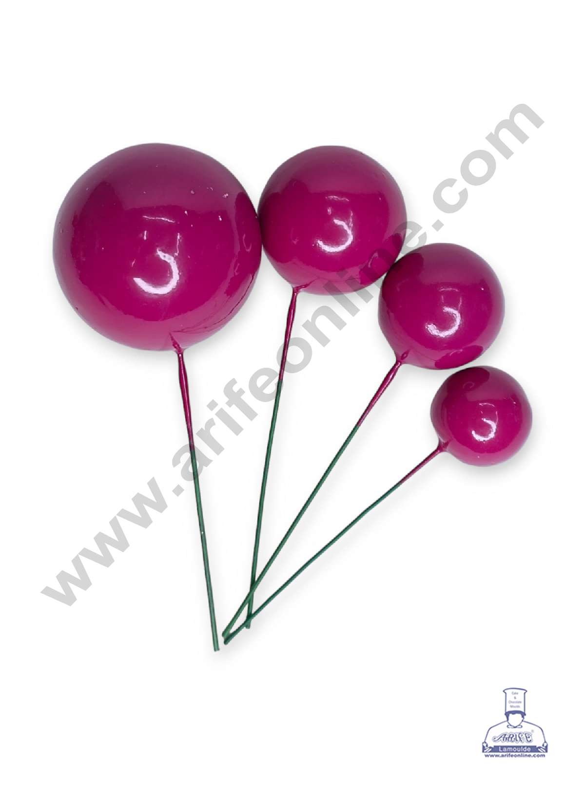 Dark Pink Faux Balls Topper For Cake and Cupcake Decoration - ( 20 pcs Pack )  (MOQ 300 PACKET 1 CRTN) (IM)