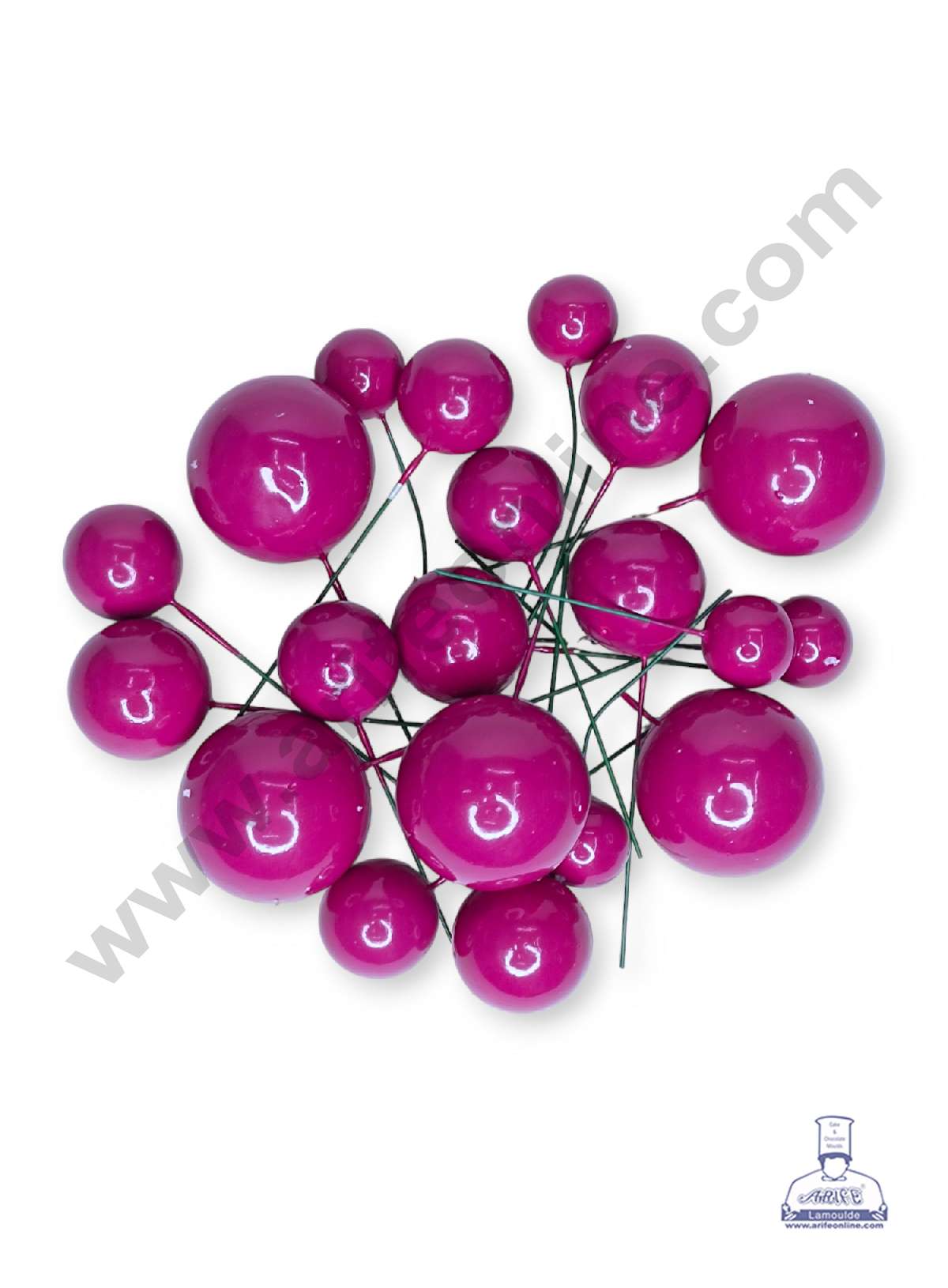 Dark Pink Faux Balls Topper For Cake and Cupcake Decoration - ( 20 pcs Pack )  (MOQ 300 PACKET 1 CRTN) (IM)