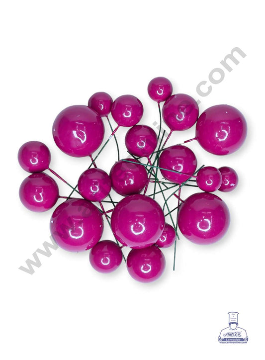 Dark Pink Faux Balls Topper For Cake and Cupcake Decoration - ( 20 pcs Pack )  (MOQ 300 PACKET 1 CRTN) (IM)