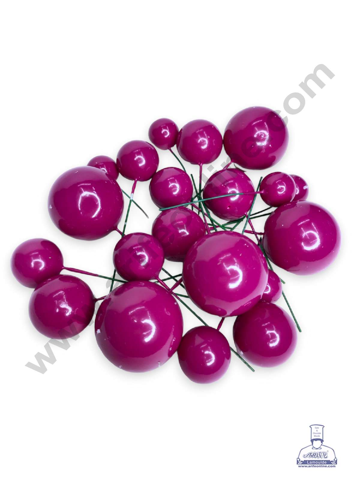 Dark Pink Faux Balls Topper For Cake and Cupcake Decoration - ( 20 pcs Pack )  (MOQ 300 PACKET 1 CRTN) (IM)