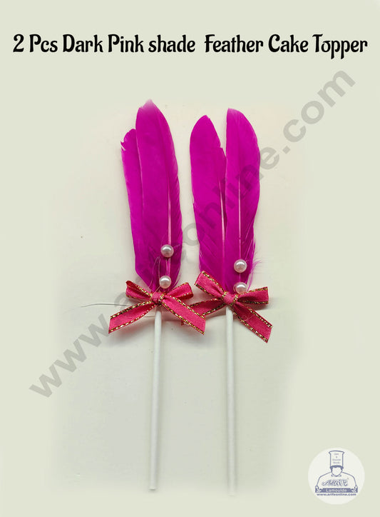 2 Pcs Dark Pink Shade Feather Topper For Cake Decoration (MOQ 12 PCS) (IE)