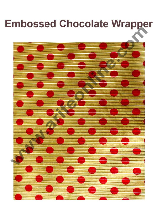 Cake Decor Chocolate Wrappering Foil, Embossed Chocolate Wrapper, 200 Sheets - 10in x 7in - Dotted Gold Red