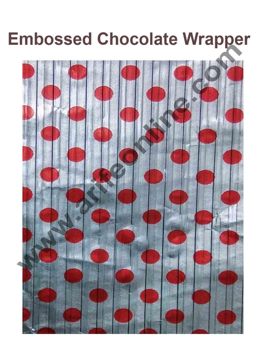 Cake Decor Chocolate Wrappering Foil, Embossed Chocolate Wrapper, 200 Sheets - 10in x 7in - Dotted Silver Red