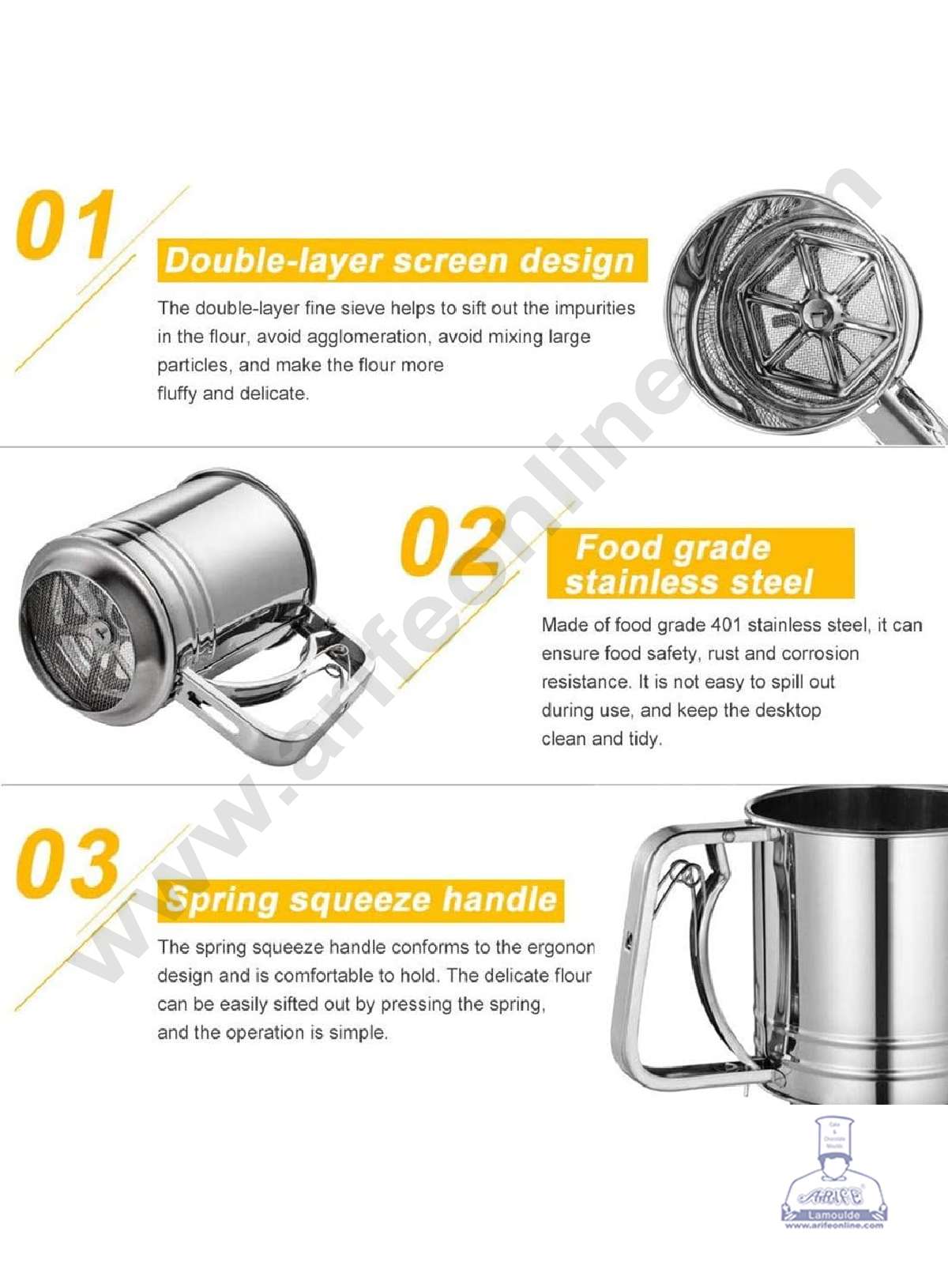 Stainless Steel Flour Sifter Sieve Cup for Powdered Sugar Baking Tool (MOQ 6 PCS) (AOD)