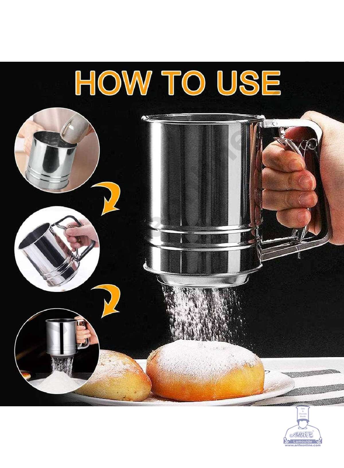 Stainless Steel Flour Sifter Sieve Cup for Powdered Sugar Baking Tool (MOQ 6 PCS) (AOD)